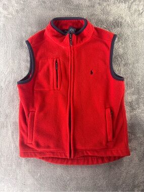 Polo Ralph Lauren Boys Red Fleece Full Zip Vest Size 6 Pony Logo Pockets